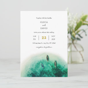 Emerald Green Island Coastal Lagoon Beach Wedding  Invitation