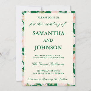 Emerald Green Ivory Floral Monogram Photo Wedding Invitation