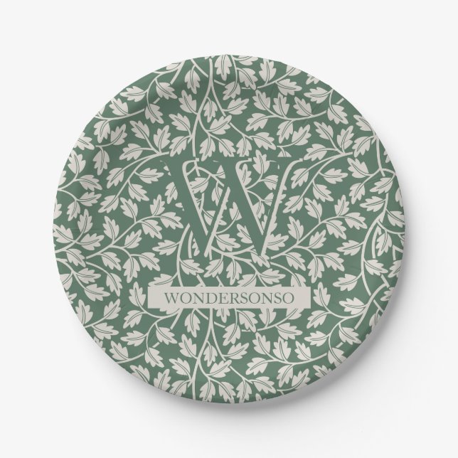 Emerald Green Ivory Flower two dual Paper Plate (Front)
