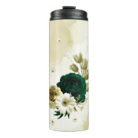 Emerald green ivory gold flowers