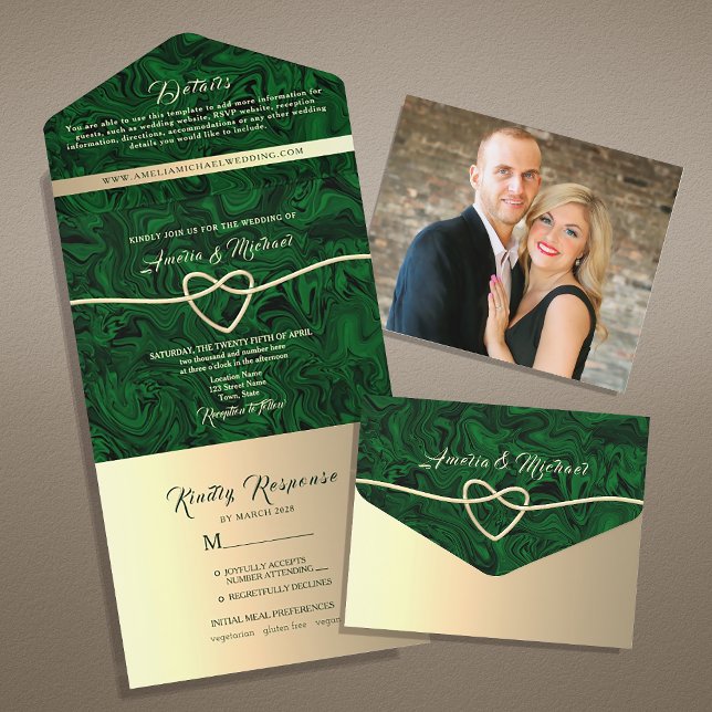 Emerald Green Jewel Tone Wedding All In One Invitation (Creator Uploaded)