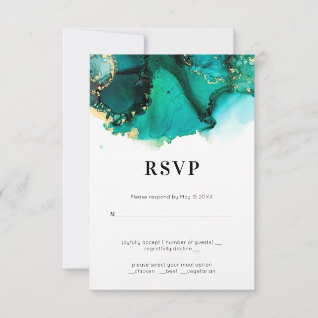 Emerald Green Jewel Tone Wedding RSVP Card (Front)