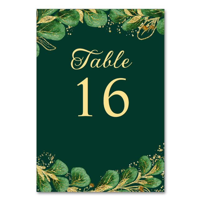 Emerald Green Jewel Tone Wedding Table Number (Front)