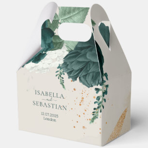 Emerald Green Leaf & Blush Rose Romantic Wedding Favour Box
