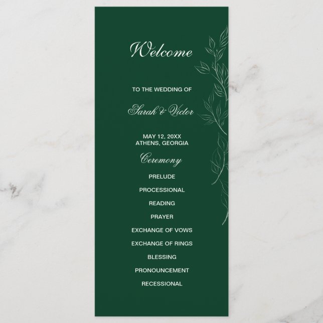 Emerald Green leaf double side program card  (Front)