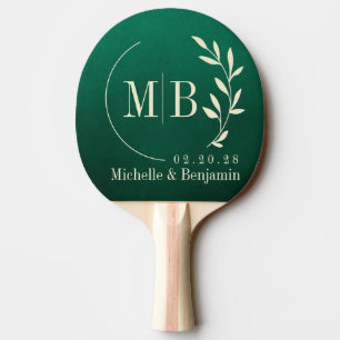 Emerald Green Leaf Wedding Monogram Ping Pong Paddle