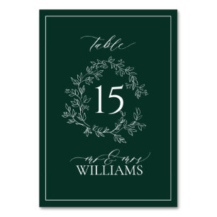 Emerald Green Leafy Crest Monogram Wedding  Table Number