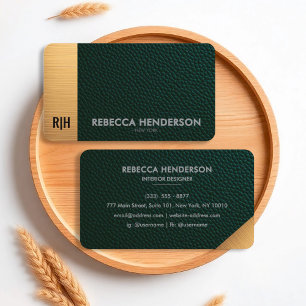 Emerald Green Leather & Gold Luxe Business Card