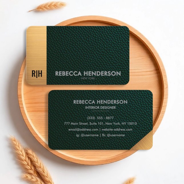 Emerald Green Leather & Gold Luxe Business Card (Creator Uploaded)