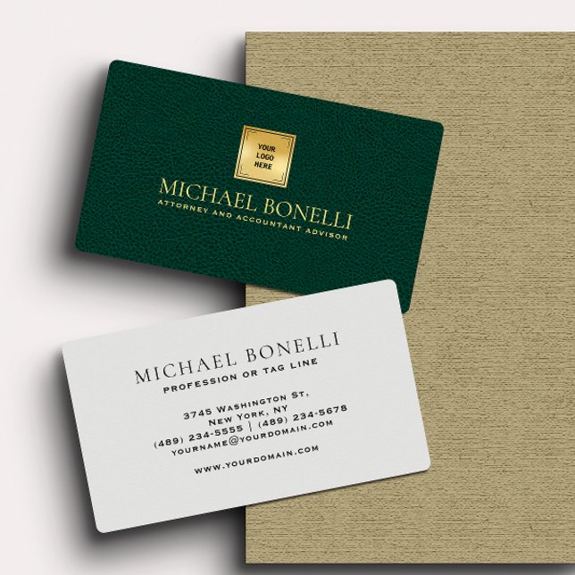 Emerald green Leather Professional Your Logo Business Card (Creator Uploaded)