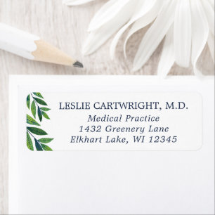 Emerald Green Leaves Business Return Address Label