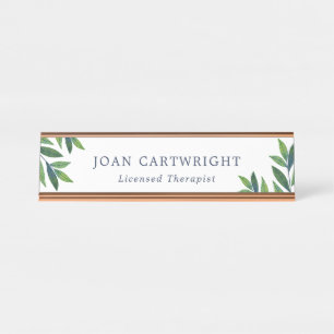 Emerald Green Leaves - Therapist Desk Name Plate
