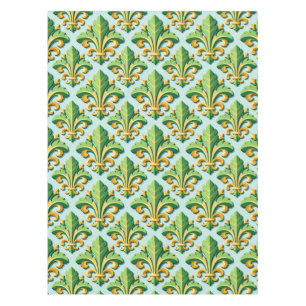 emerald green leaves with golden scrollwork tablecloth