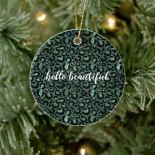 Emerald Green Leopard Print Ceramic Ornament