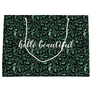 Emerald Green Leopard Print personalised quote Large Gift Bag