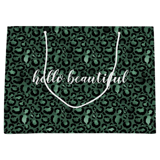 Emerald Green Leopard Print personalised quote Large Gift Bag (Front)