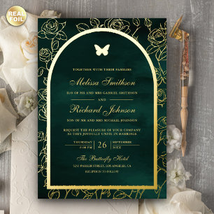 Emerald Green Line Art Arch Butterfly Wedding Gold