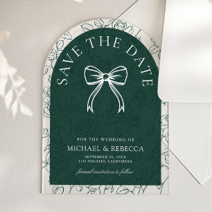 Emerald Green Line Art Bow Wedding Save the Date Acrylic Invitations