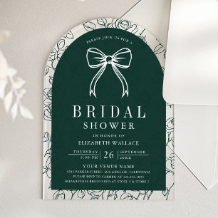 Emerald Green Line Art Coquette Bow Bridal Shower Acrylic Invitations