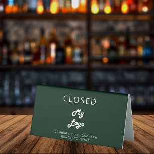 Emerald green logo business open closed desk