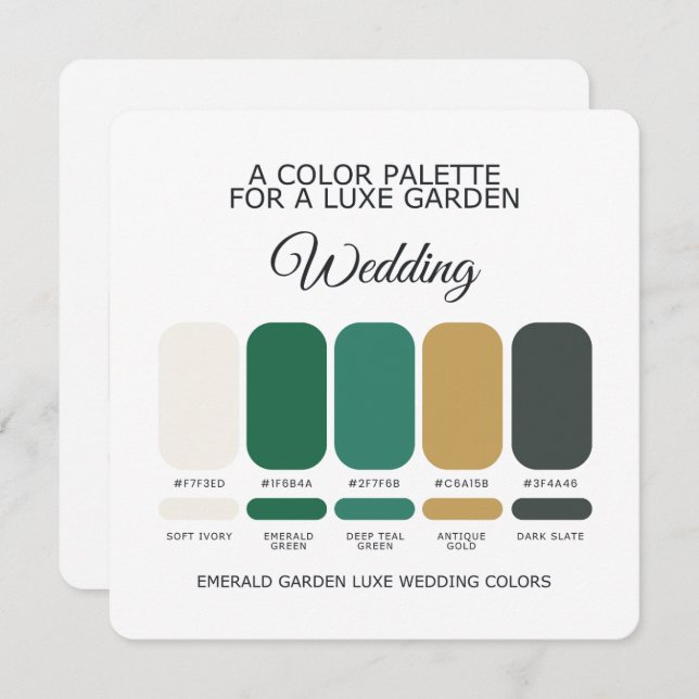 Emerald Green Luxe Wedding Color Palette Card (Front/Back)