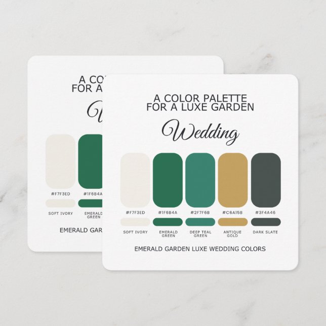 Emerald Green Luxe Wedding Colour Palette Card (Front/Back)