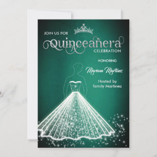 Emerald green luxury chic sparkle dress Quince Invitation