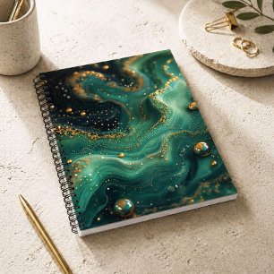 Emerald Green Malachite Gold Glitter Designer Notebook