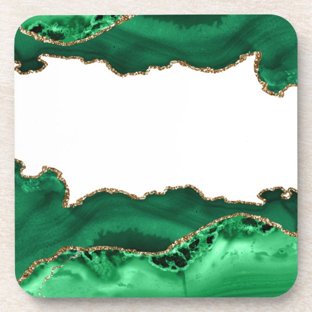 Emerald Green Malachite Stone Gold Metallic Coaster (Front)