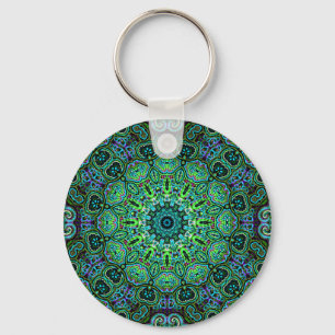 Emerald Green Mandala design Key Ring