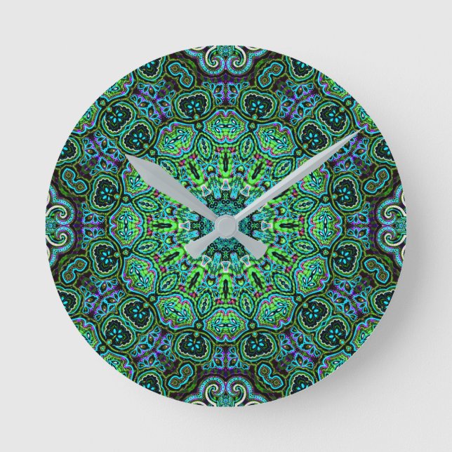 Emerald Green Mandala design Round Clock (Front)