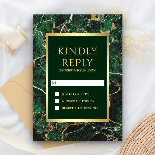 Emerald Green Marble Faux Gold Foil Wedding RSVP Card