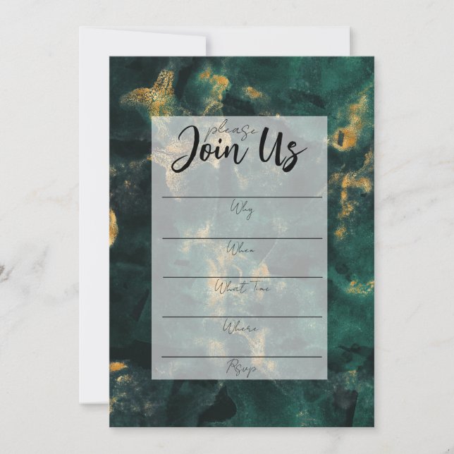 Emerald Green Marble Fill In the Blank Invitation (Front)