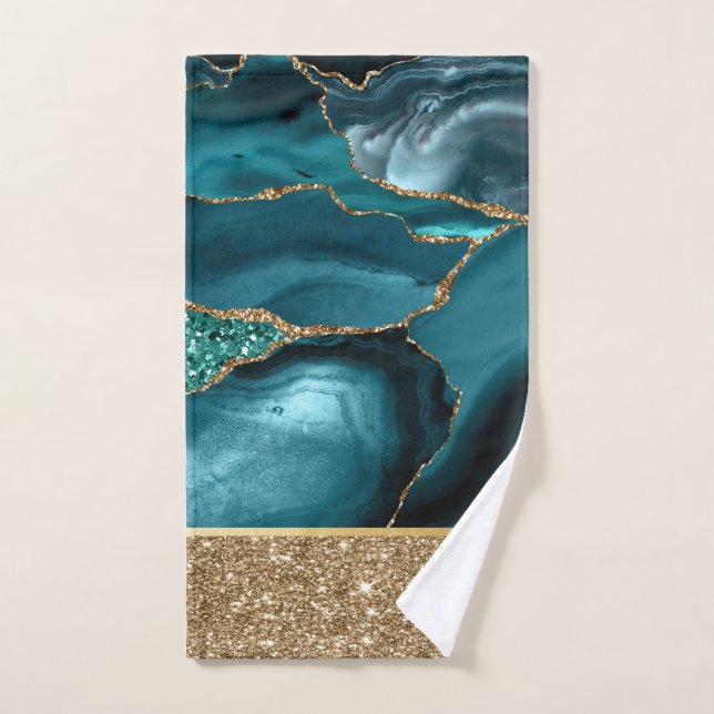 Emerald Green Marble Gold Glitter Bath Towel Set (Hand Towel)