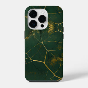 Emerald Green Marble Gold Glitter iPhone 14 Pro Case