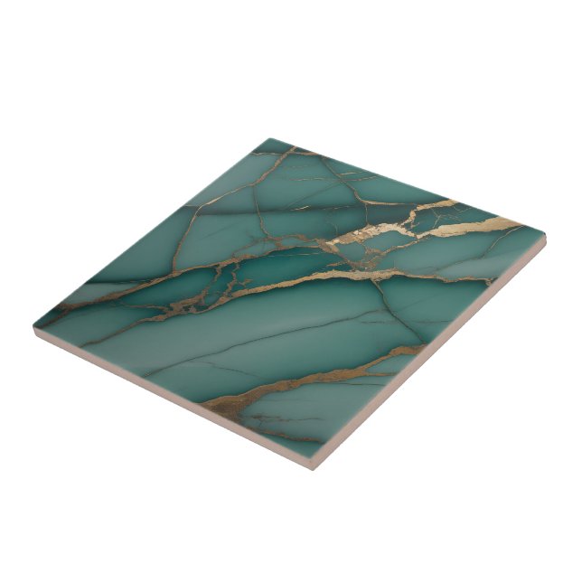 Emerald Green Marble & Gold Vein Luxe Accent  Ceramic Tile (Side)
