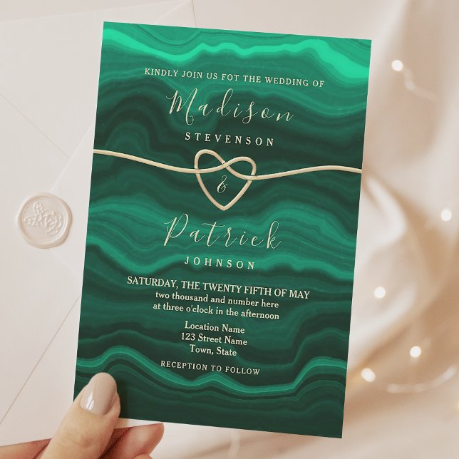 Emerald Green Marble Rope Heart Wedding Invitation (Creator Uploaded)