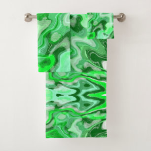 Emerald Green Marble Texture Abstract Liquid Paint Bath Towel Set