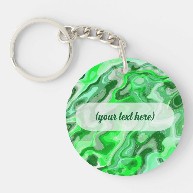 Emerald Green Marble Texture Abstract Liquid Paint Key Ring (Front)