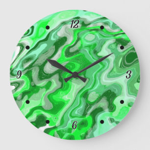 Emerald Green Marble Texture Abstract Liquid Paint Large Clock