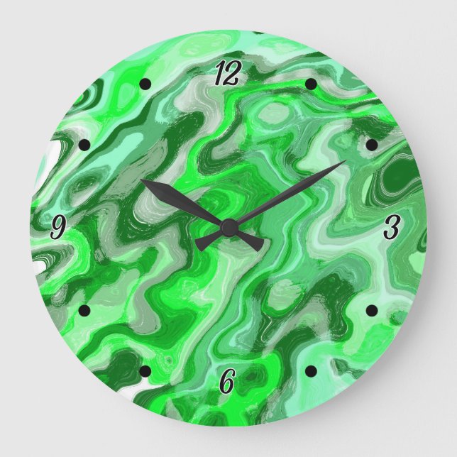 Emerald Green Marble Texture Abstract Liquid Paint Large Clock (Front)
