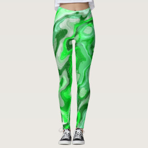 Emerald Green Marble Texture Abstract Liquid Paint Leggings