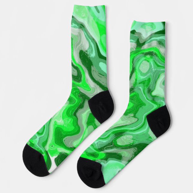 Emerald Green Marble Texture Abstract Liquid Paint Socks (Left)