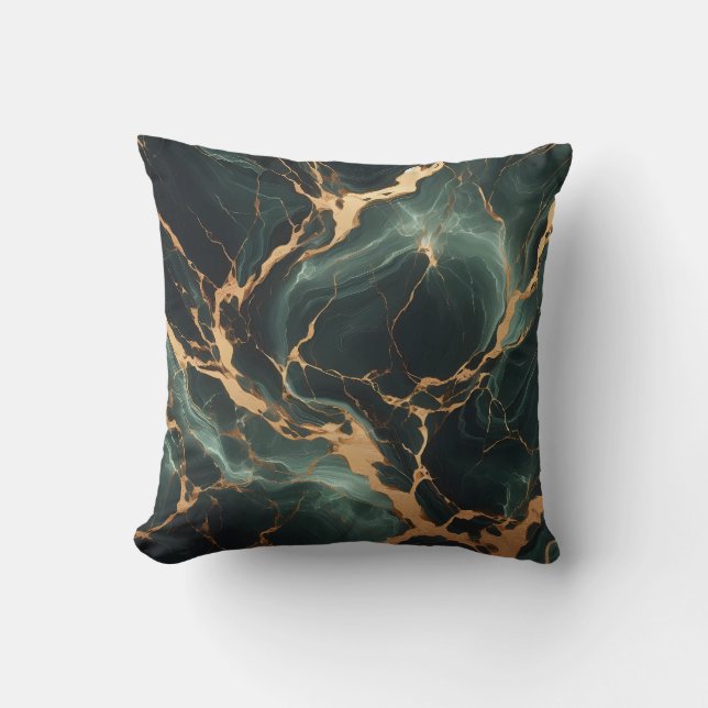 Emerald Green Marble Throw Pillow (Front)