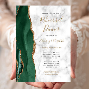 Emerald Green Marble Wedding Rehearsal Dinner Invitation