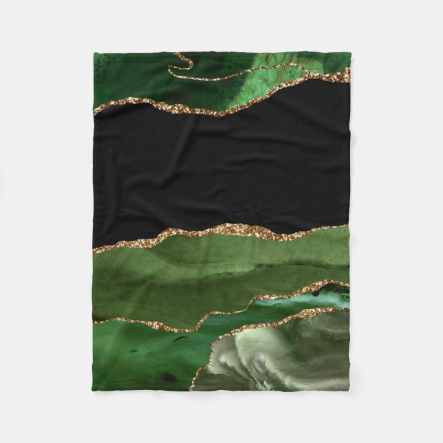 Emerald Green Marbled Agate Contemporary Stone Fleece Blanket (Front)