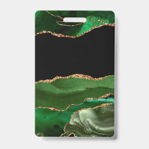 Emerald Green Marbled Agate Contemporary Stone ID Badge
