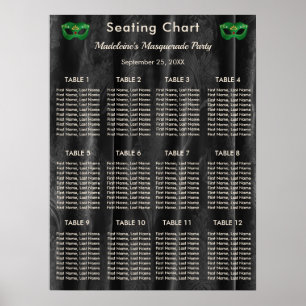 Emerald Green Masquerade Black Damask 12 Tables Poster