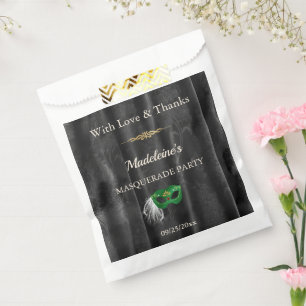 Emerald Green Masquerade Black Damask Gold Favour Bag