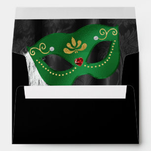 Emerald Green Masquerade Envelope Black Damask